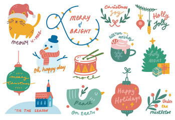 Wall Mural - Set of Cute Christmas Greeting Sticker 