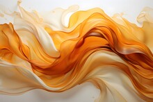 Abstract Background Of Orange And White Liquid Paint.