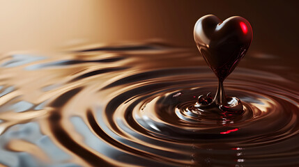 Wall Mural - Heart shape chocolate rising from chocolate ripples