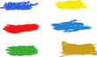 Highlight brush underline yellow, red, orange, green, blue highlighter strokes on transparent background. Grunge freehand watercolor ink pencil marks. Stroke highligher color set. Marker pen highlight