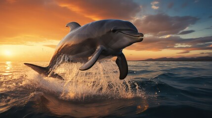 dolphin jumping sunset