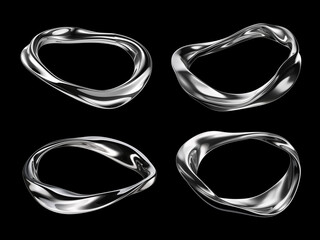 Wall Mural - abstract chrome metal ring isolated. futuristic silver ring. wavy liquid metal shape rotating around
