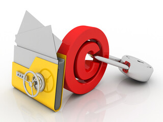 Poster - 3D rendering Yellow folder and lock. Data security concept