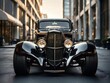 Beautiful hot rod vintage black car, automotive wallpaper, background, template