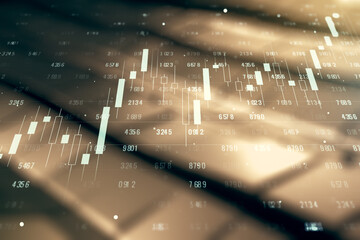 Aufkleber - Abstract virtual analytics data spreadsheet on abstract metal background, analytics and analysis concept. Multiexposure