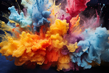 Aufkleber - An explosion of watercolors captured mid-air, freezing the chaotic beauty of pigments in motion, resulting in a dynamic and visually captivating image.