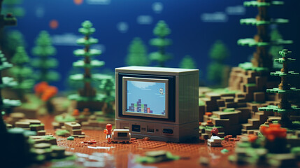 Leinwandbilder - pixel photograph, resulting in a playful and nostalgic composition reminiscent of classic video games.
