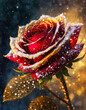 Kartka na urodziny, Walentynki z motywem czerwonej, rustykalnej Róży w śniegu. Generative AI
