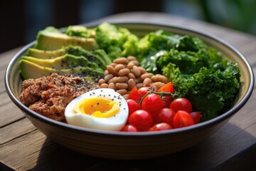 Poster - Healthy salad bowl with grilled chicken breast, avocado, tomatoes, arugula and lettuce, A close-up image of a healthy, protein-rich meal, AI Generated