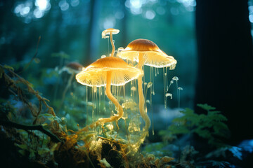 Poster - An abstract composition featuring a luminous mushroom, resembling a glowing musical note in the symphony of nature.