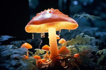 Fototapete - An elegant portrayal of a luminescent mushroom, exuding sophistication and charm in its soft, radiant glow.