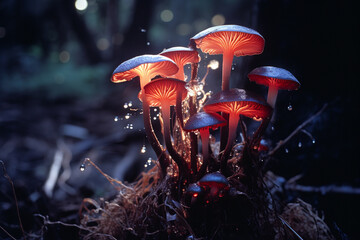 Poster - An abstract representation of a luminous fungus within a dark ecosystem, emphasizing the contrast between light and shadow.