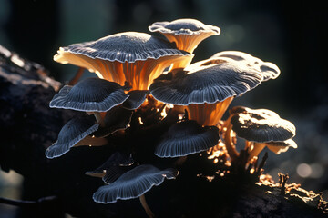 Wall Mural - An abstract representation of a luminous fungus within a dark ecosystem, emphasizing the contrast between light and shadow.