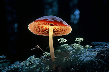 Poster - An elegant portrayal of a glowing mushroom, showcasing its bioluminescent beauty in a refined and sophisticated manner.