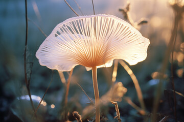 Poster - An abstract representation of a mushroom in bloom, radiating a soft and ethereal glow, ideal for nature-inspired and serene designs.