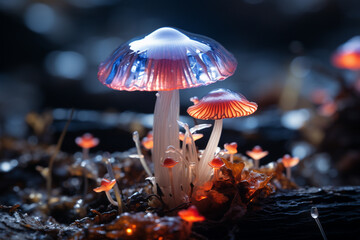 Poster - A radiant mushroom presented as a luminous orb, creating a visually captivating and versatile image for a variety of design applications.