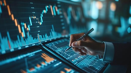 Poster - Businessman, finance analyst analyzing stock market trend and economic graph growth chart
