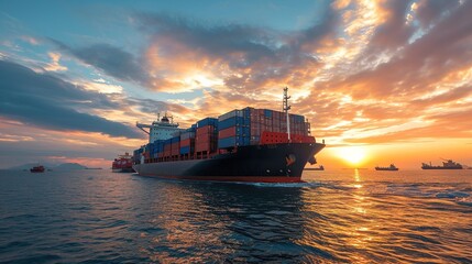 Canvas Print - container ship in import export and business logistics