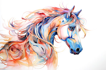 Canvas Print - Beautiful watercolor painting of a horse head on a white background. Mammals, Wildlife Animals. Illustration, Generative AI.