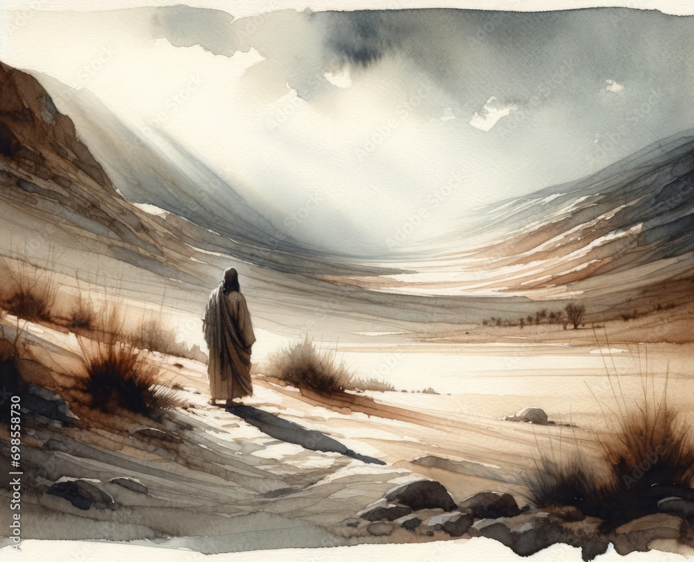 The Temptation of Jesus. Biblical. Christian religious watercolor ...