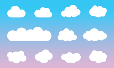 Wall Mural - Set of cartoon cloud in a flat design. White cloud icons collection. Vector illustration