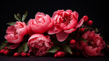 Red Peonies On A Black Background