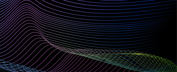Aufkleber - Vector wave lines pattern smooth curve flowing dynamic light isolated on black background,	