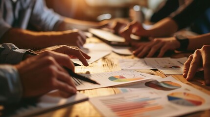 Poster - person analyzing financial figures, analyzing company financial report balance sheet statement worki