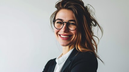 Canvas Print - Portrait and smile of a businesswoman working startup career. On a white background, a female entrepreneur lead