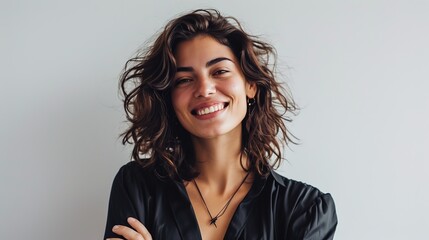 Canvas Print - Portrait and smile of a businesswoman working startup career. On a white background, a female entrepreneur lead