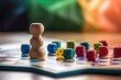 © akkash jpg - Colorful, bright game chips stand game Board playing cubes: concept Board games, background, games home, place text