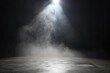 © Bussakon - Mysterious and atmospheric scene with dark empty space. Floor is illuminated by spotlight creating dramatic interplay of light and shadows. Presence of smoke or mist element of mystery ambiance