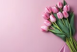 pink tulip bouquet on a plain background shot with soft light. ai generated