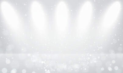 Poster - Background of empty stage show with spotlights for display your product. Illuminated stage with scenic lights. Abstract sparkles or glitter lights. Merry Christmas and festive New Year. Vector EPS10.