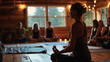 Calm yoga instructor leading class, AI Generated