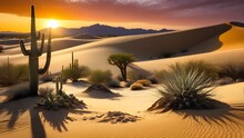 A Photographs Capturing The Raw Essence Of A Desert Sunset, Transforming The Vast