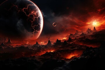 Wall Mural - Awe-inspiring Lava planet in space. Alien volcano. Generate Ai