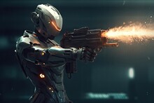 Scifi Gaming Character Futuristic Suit Aiming Weapon,shooting Gun,illustration