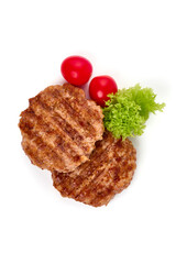 Sticker - Fried pork burger cutlets, isolated on white background.