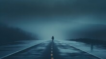 A Lonely Person Silhouette Walks The Road. AI Generated.