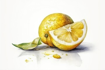 Wall Mural - Watercolor lemon on white background