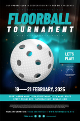 Wall Mural - Floorball tournament poster template with ball and sample text in separate layer - vector illustration