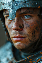 Wall Mural - Portrait of warrior with scars and dirt on his face