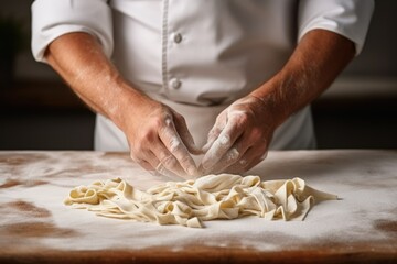 Wall Mural - The cook's male hands close making pasta