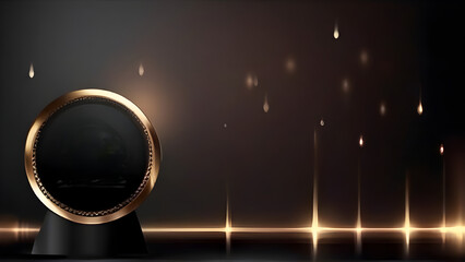 Black Golden Stage Royal Awards Graphics Background. Glowing Lines Elegant Shine Modern Spotlight. Luxury Premium Corporate Template. Abstract trophy Certificate Banner.