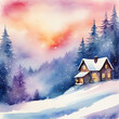 Colorful winter landscape with house