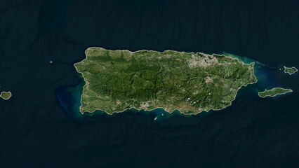 Wall Mural - Puerto Rico - USA outlined. Low-res satellite map