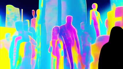 Wall Mural - walking glowing people