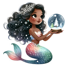 Wall Mural - cute african american mermaid