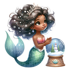 Wall Mural - cute african american mermaid